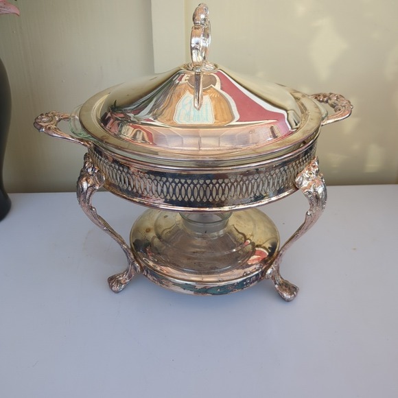 Vintage Silver Plated Leonard Food Warmer w/ Lid, Glass Bowl Insert #5516 - Picture 6 of 6